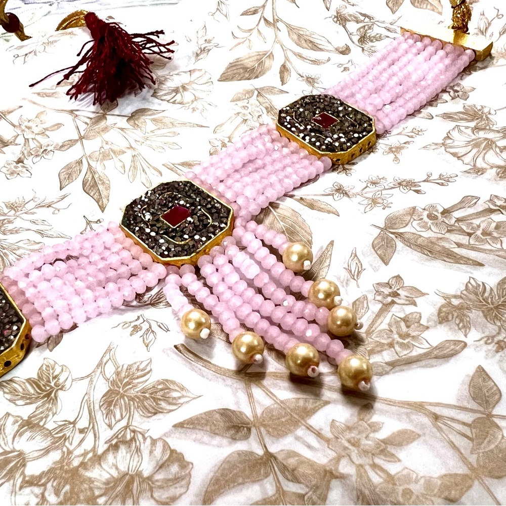 Brand New!Stunning Rose Quartz Necklace embedded w Rubies &Dark grey stones - Picture 1 of 16